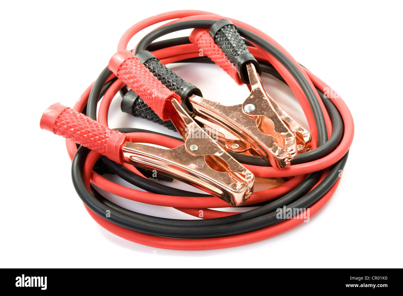 Car battery jumper cables over a white background Stock Photo Alamy