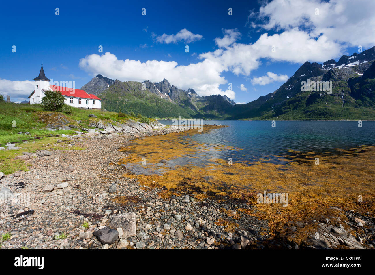 Vestpollen chapel in Austnesfjord, Lofoten Islands, Norway, Scandinavia, Europe, PublicGround Stock Photo