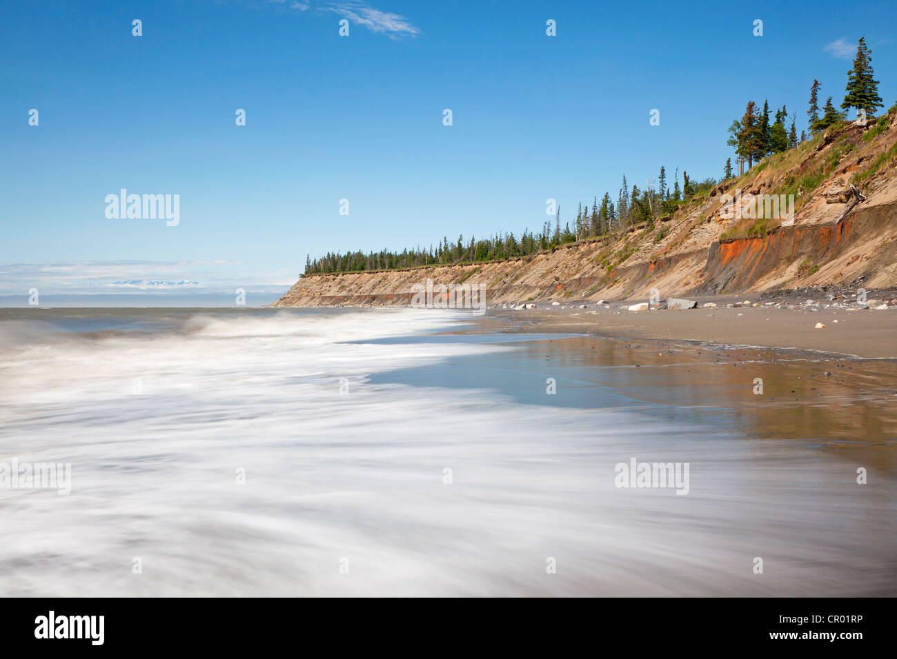 Surf on the beach of Kenai on the Kenai Peninsula, Cook Inlet, Alaska, USA Stock Photo