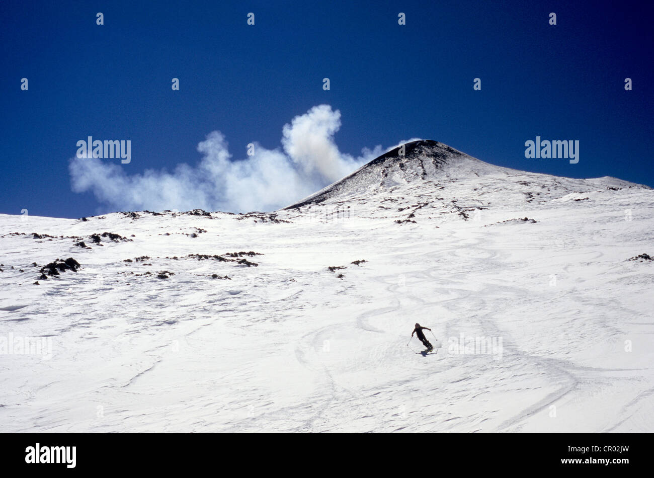 Italy, Sicily, Etna, Ski touring going down Stock Photo