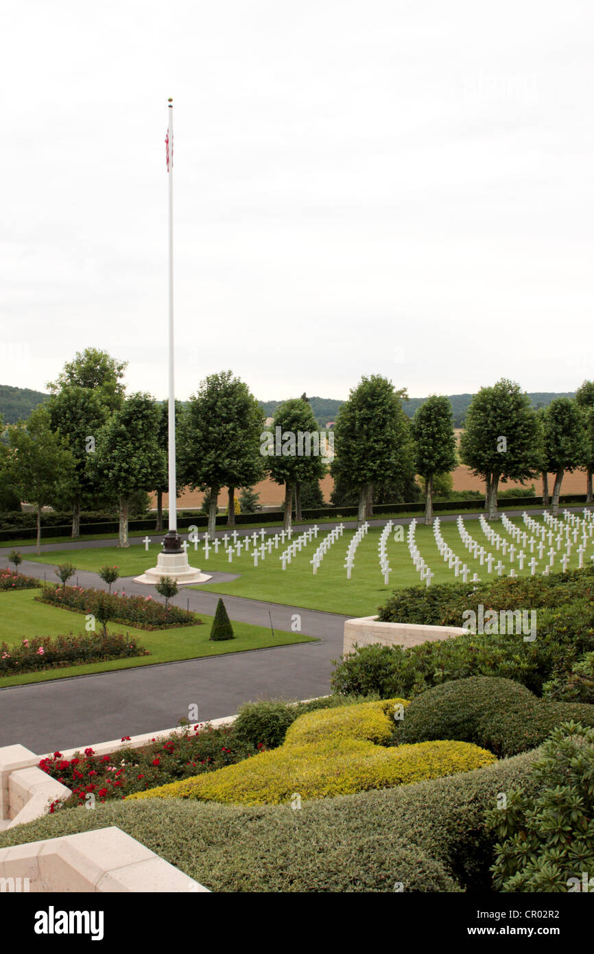 Flagpole at the Aisne-Marne American Cemetery Belleau Nr Chateau Thierry France Stock Photo