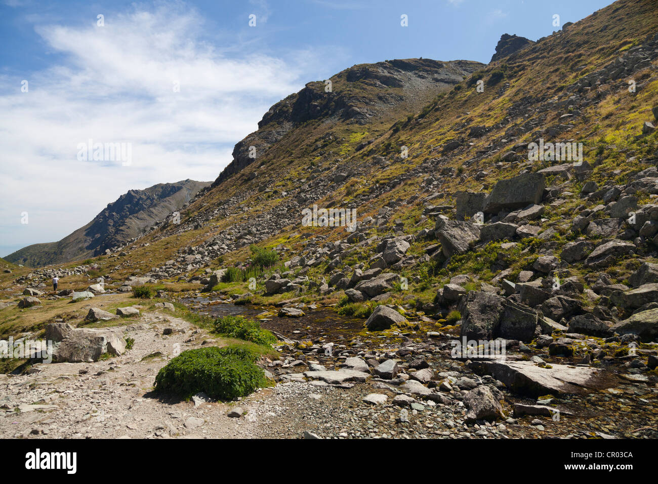 On the Pian del Re, high plateau, source of the Po River, Cottian Alps, Cuneo, Piedmont, Italy, Europe Stock Photo