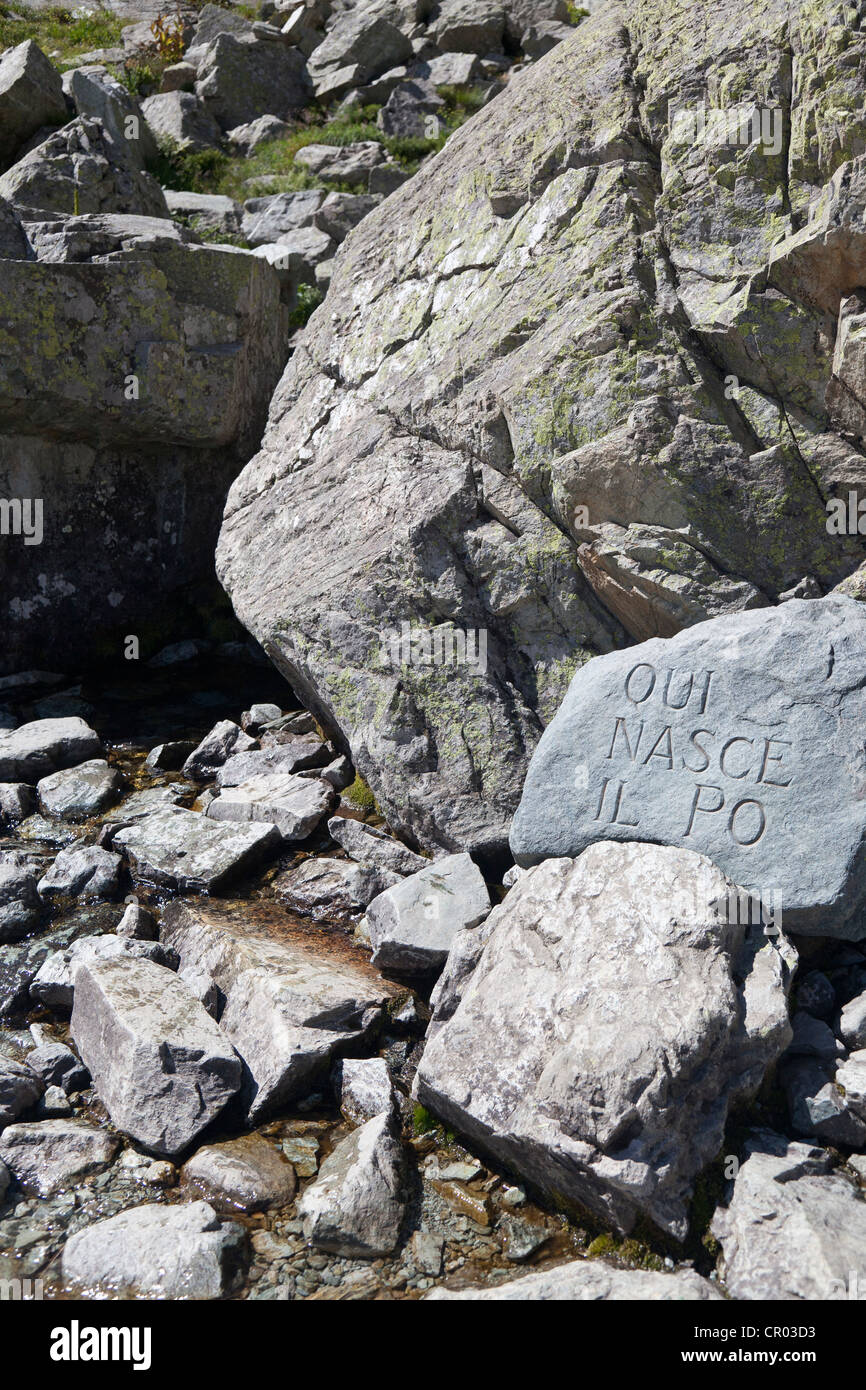 Source of the Po River, Cottian Alps, Cuneo, Piedmont, Italy, Europe Stock Photo