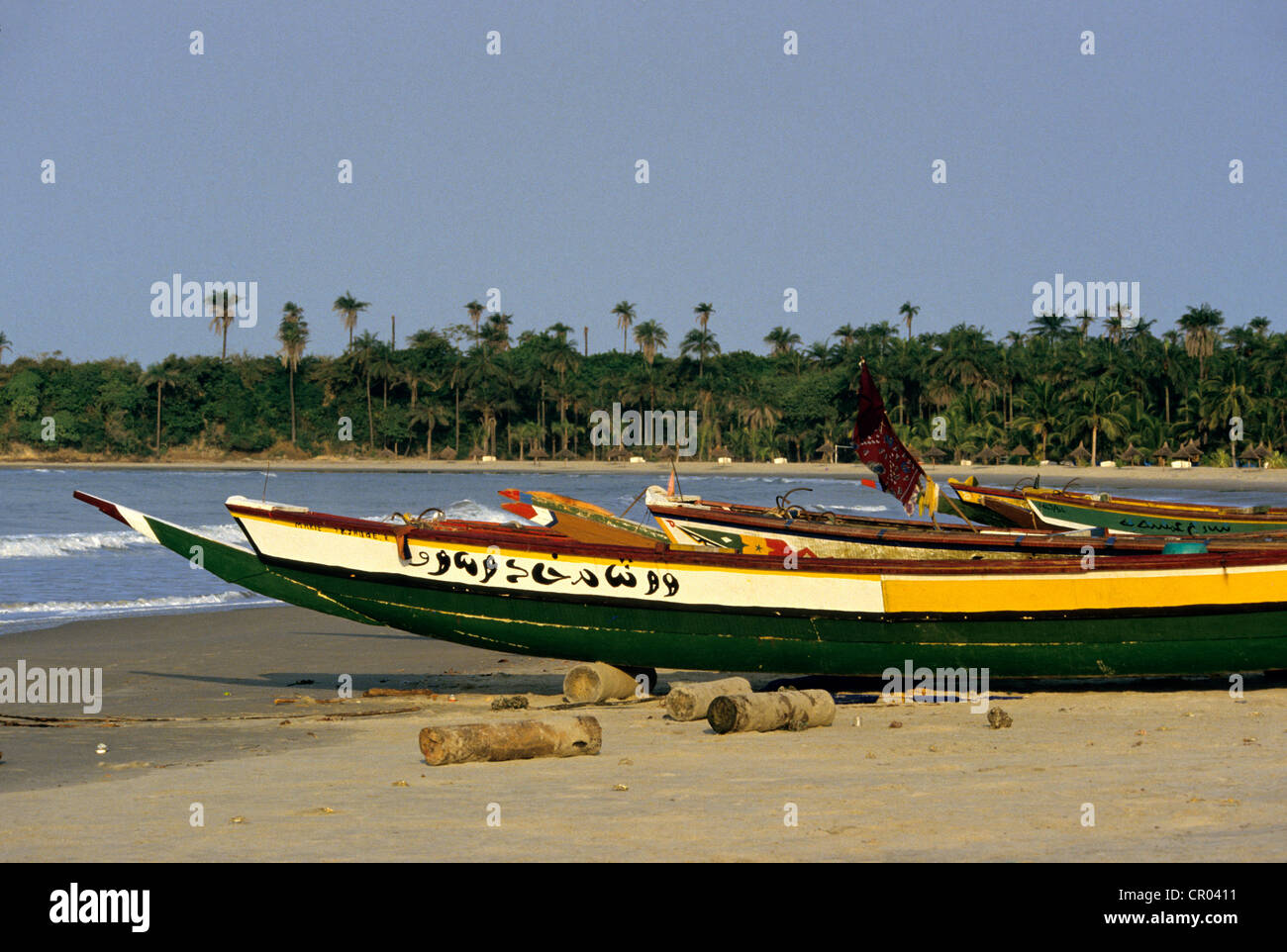 Senegal, fishermen boat on the beach of Cap Skirring Stock Photo