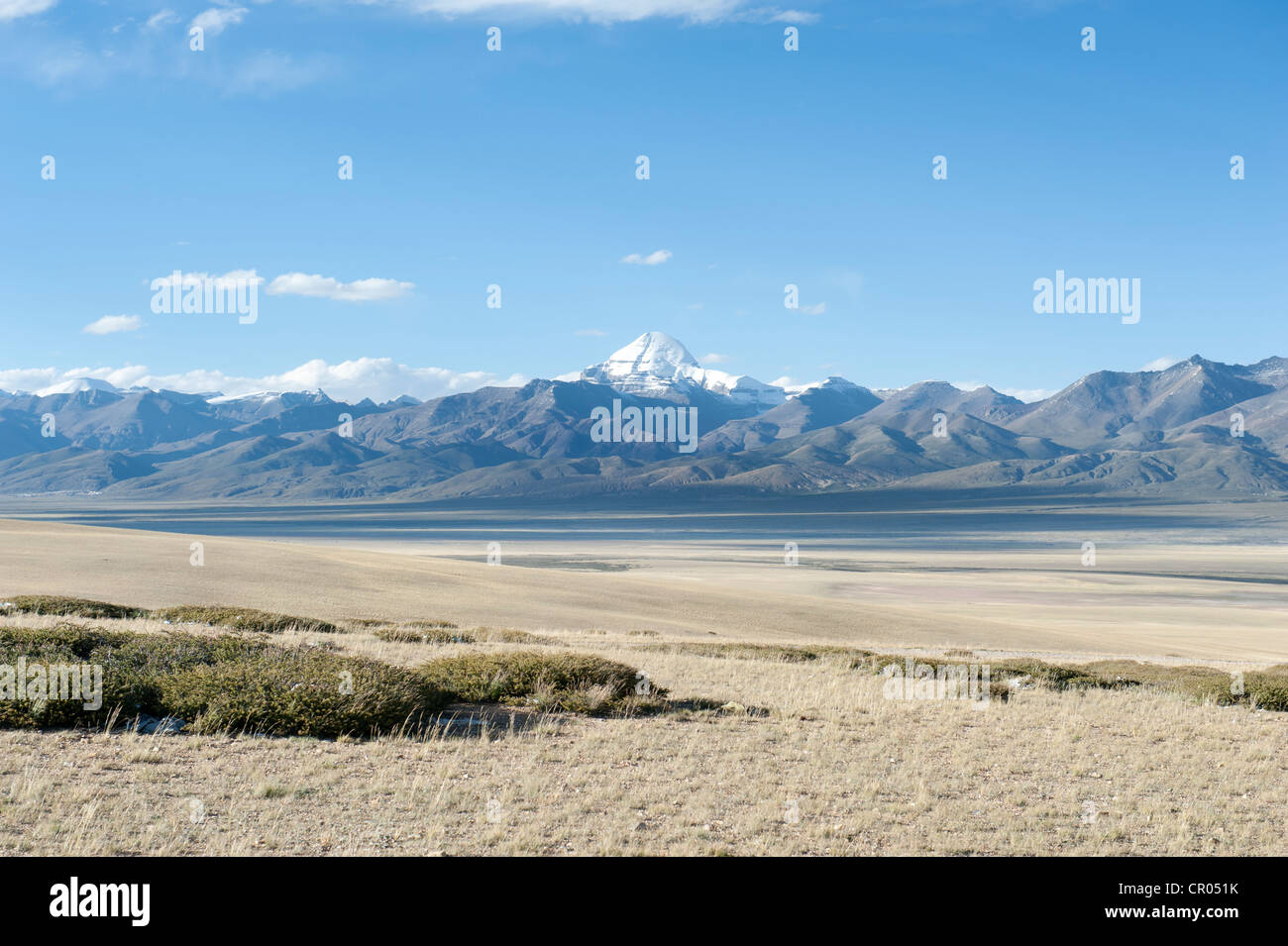 Tibetan Buddhism, snow-covered holy Mount Kailash, Gang Rinpoche mountain, south face with cleft Stock Photo