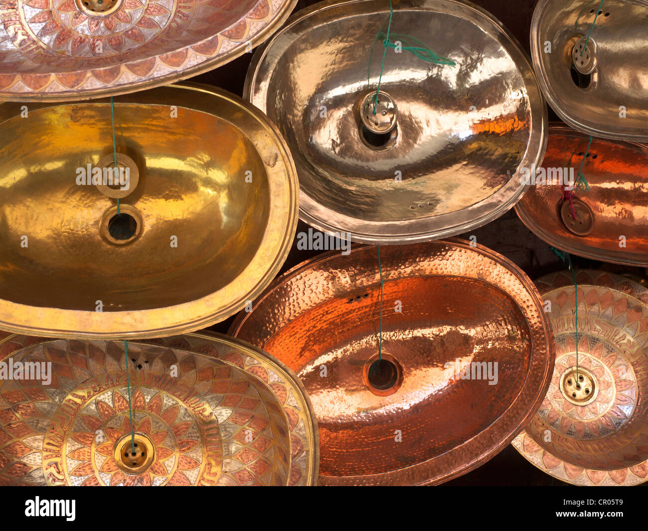 Handmade copper sinks into the souks of Essaouira, Morocco, North Africa, Africa Stock Photo
