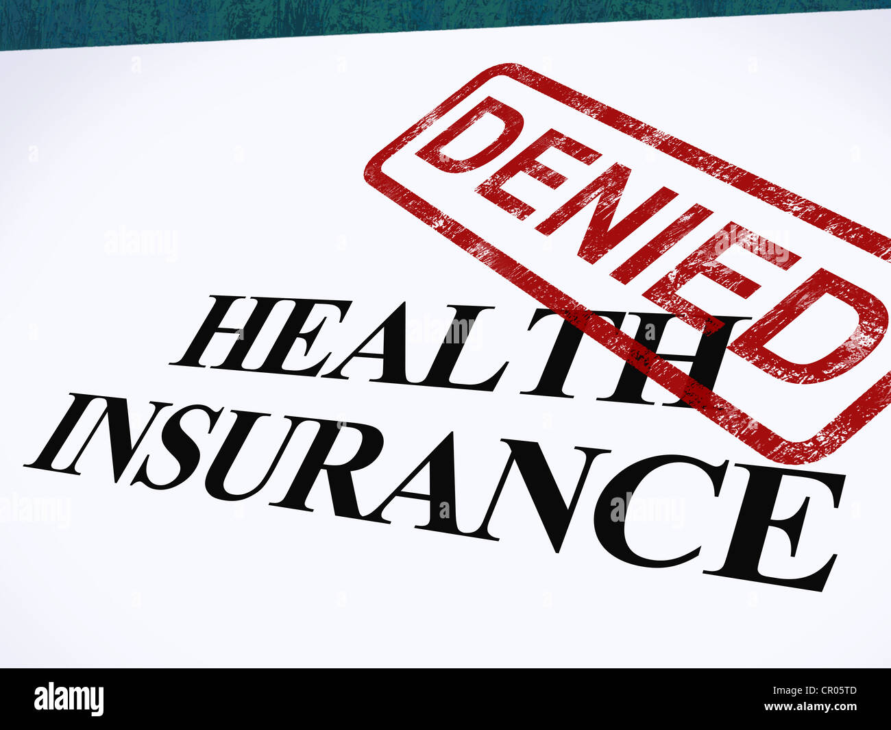 Health Insurance Denied Form Showing Unsuccessful Medical Application Stock Photo