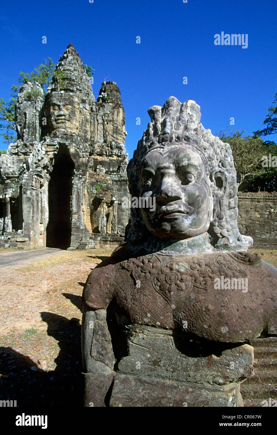 Cambodia Siem Reap Province Angkor site listed as World Heritage by UNESCO former city of Angkor Thom South Gate evil genius Stock Photo