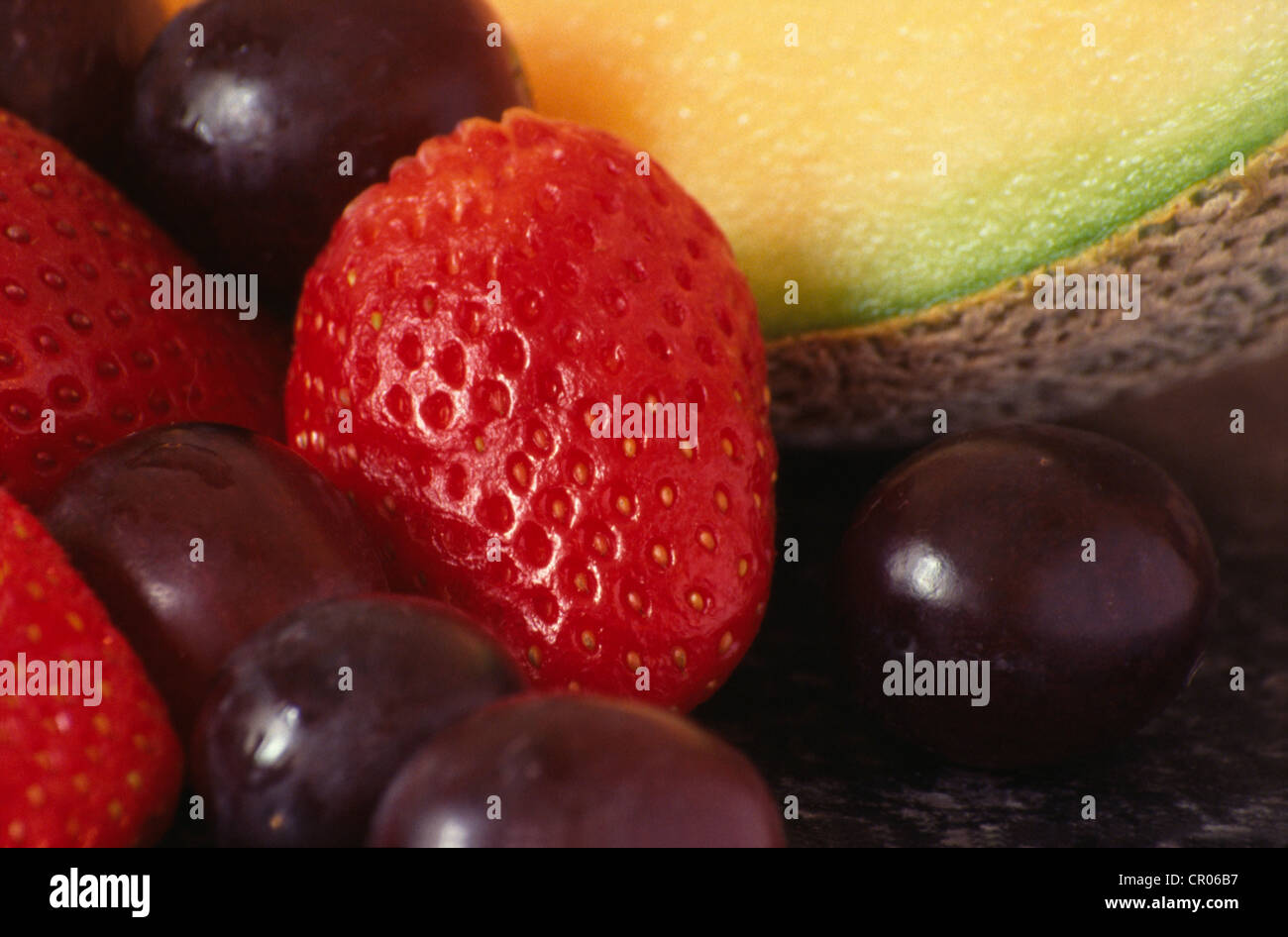 Strawberries, Grapes and Slice of Melon Stock Photo Alamy