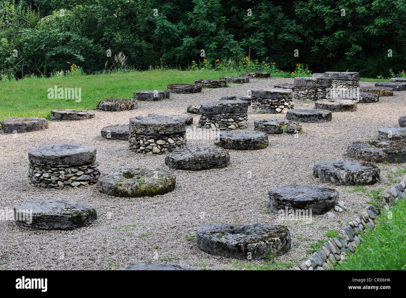 Columnar base of a temple in the Dacian fortress of Sarmizegetusa Regia, Romania, Europe Stock Photo