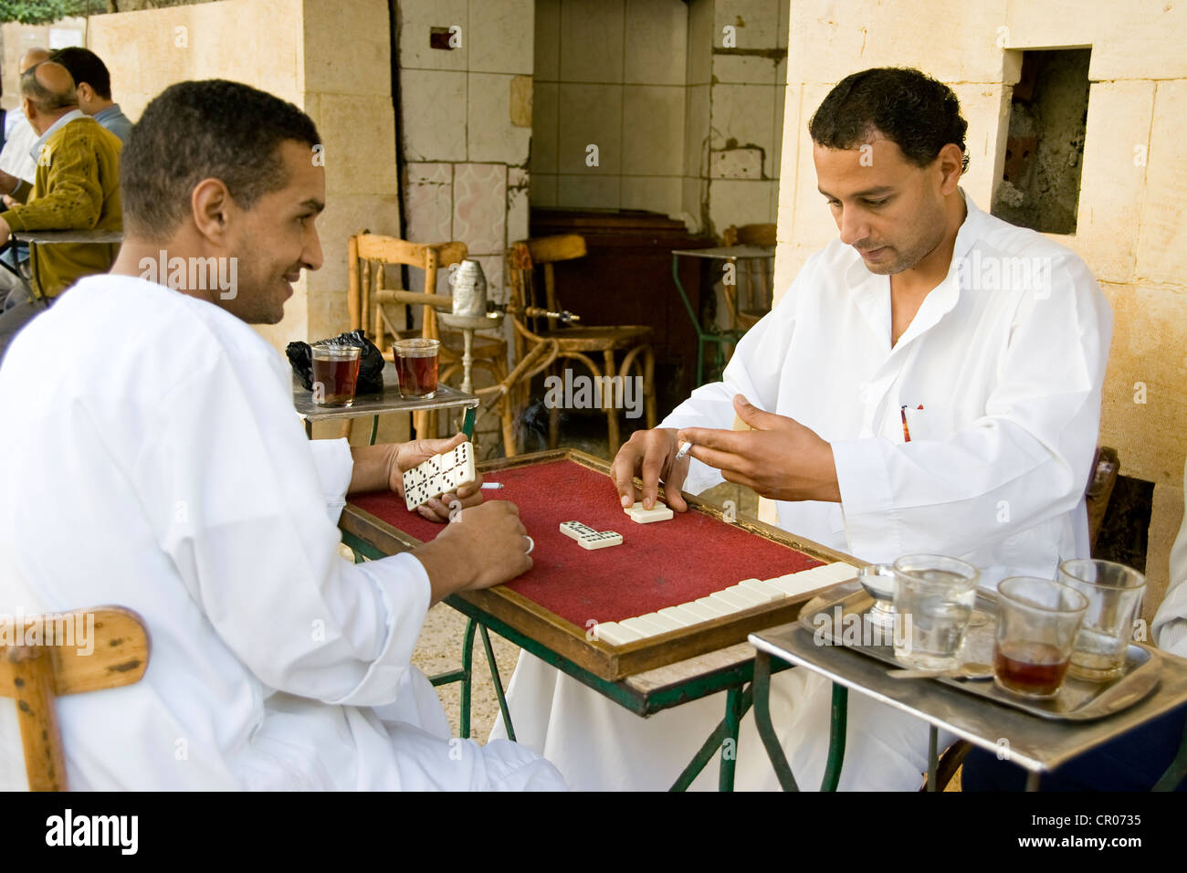 Egypt, Cairo, playing dominos at cafe Stock Photo
