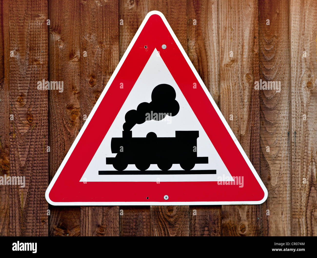 Warning sign, rail traffic Stock Photo