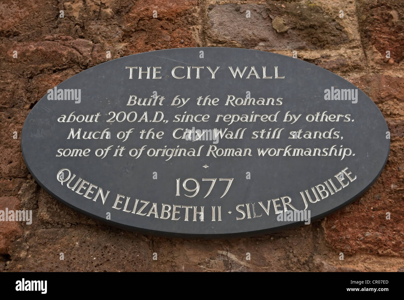 plaque marking the romanbuilt city wall in exeter, devon, england