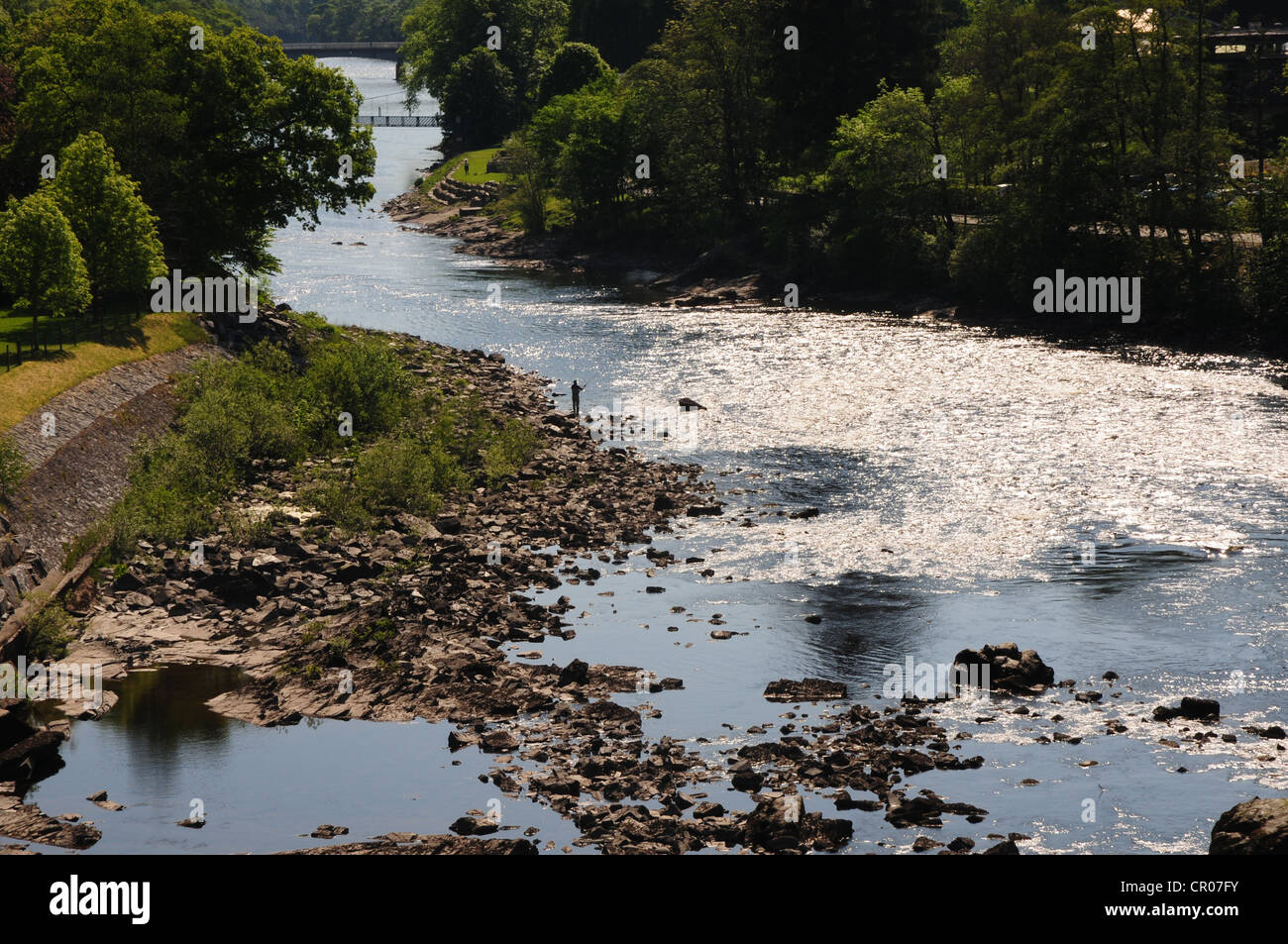 River Tummel as it flows away from the hydro electric dam at Pitlochry, Perthshire Stock Photo