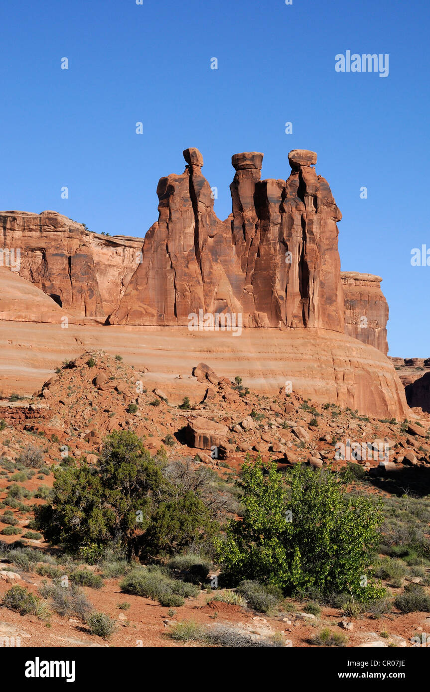 Three Gossips rock formation, Arches National Park, Utah, USA Stock Photo