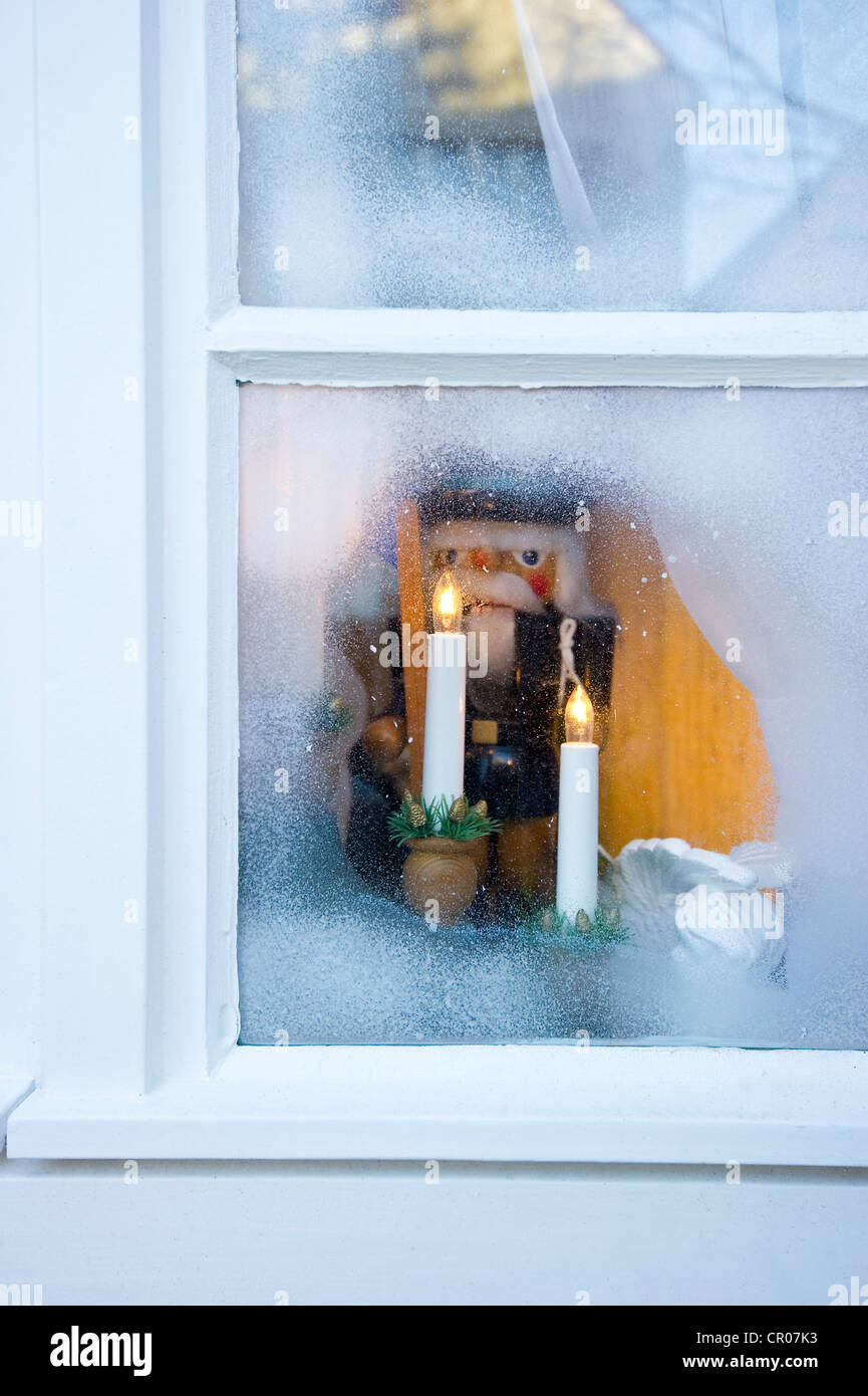 Window with Christmas decoration Stock Photo