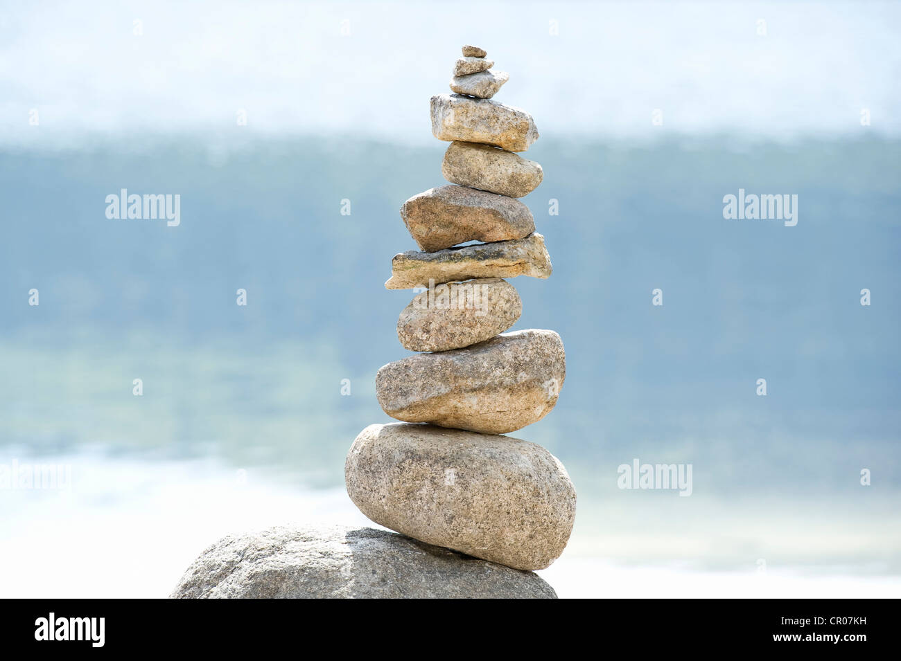 Cairn at Schluchsee Lake, Black Forest, Baden-Wuerttemberg, Germany, Europe Stock Photo