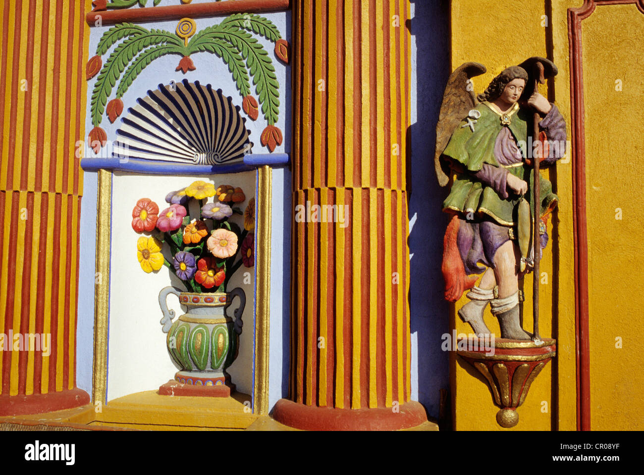Mexico, Oaxaca State, Ocotlan de Morelos, Santa Ana Zegache Church, detail of the facade Stock Photo