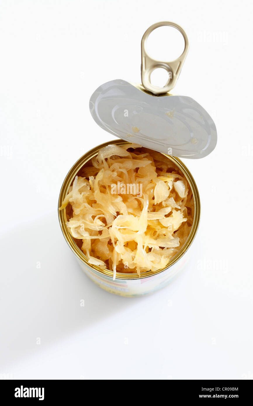 Open can of sauerkraut Stock Photo