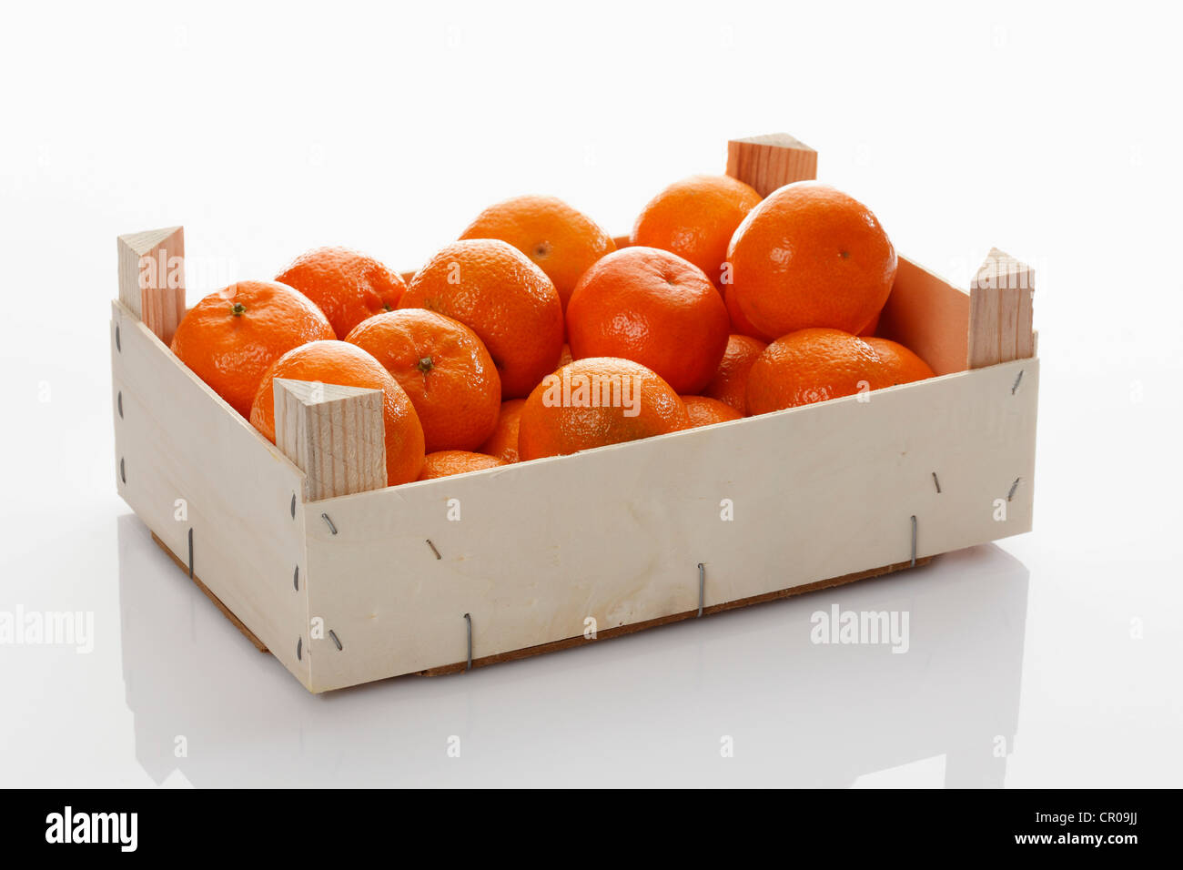 Crate of Mandarins (Citrus reticulata) Stock Photo