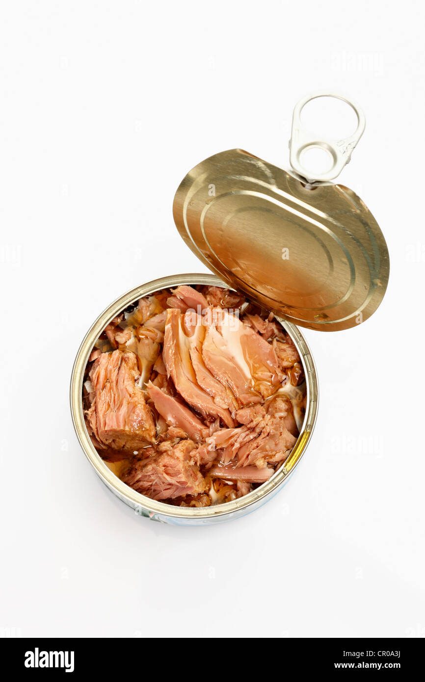Opened tin of tuna in oil Stock Photo Alamy