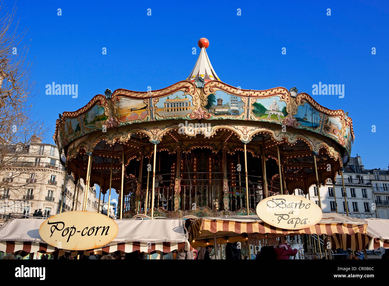 France, Paris , merry-go-round in Place de l'Hotel de Ville Stock Photo
