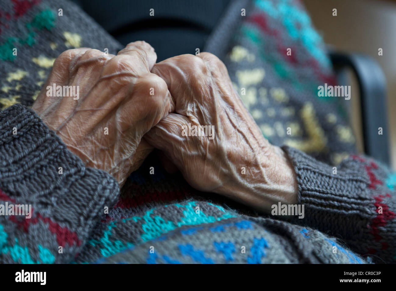 Hands of an old person showing veins, nursing home, retirement home Stock Photo