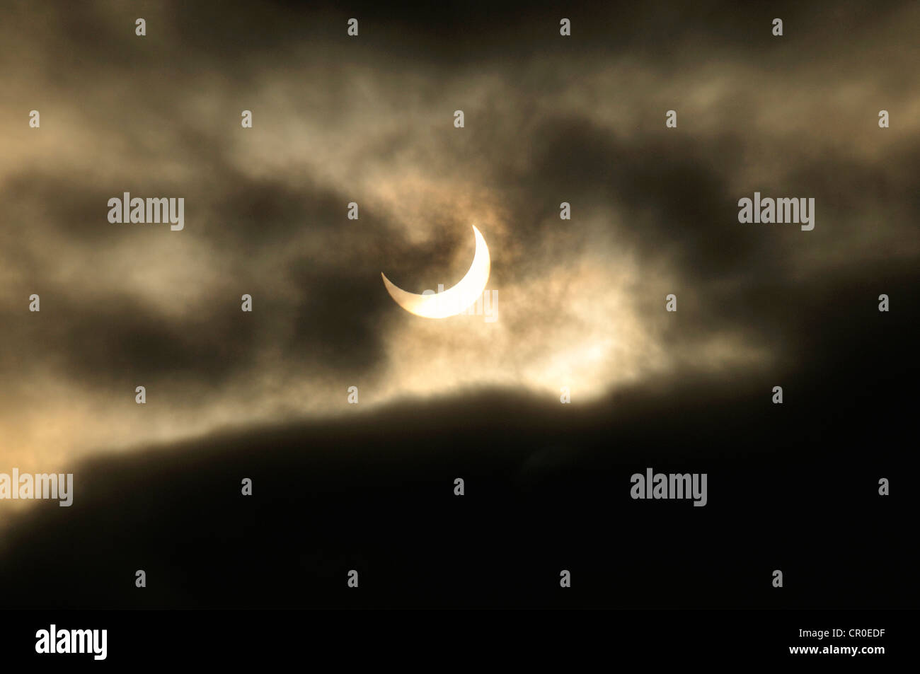 Partial solar eclipse, 4 January 2011, Munich, Upper Bavaria, Bavaria, Germany, Europe Stock Photo