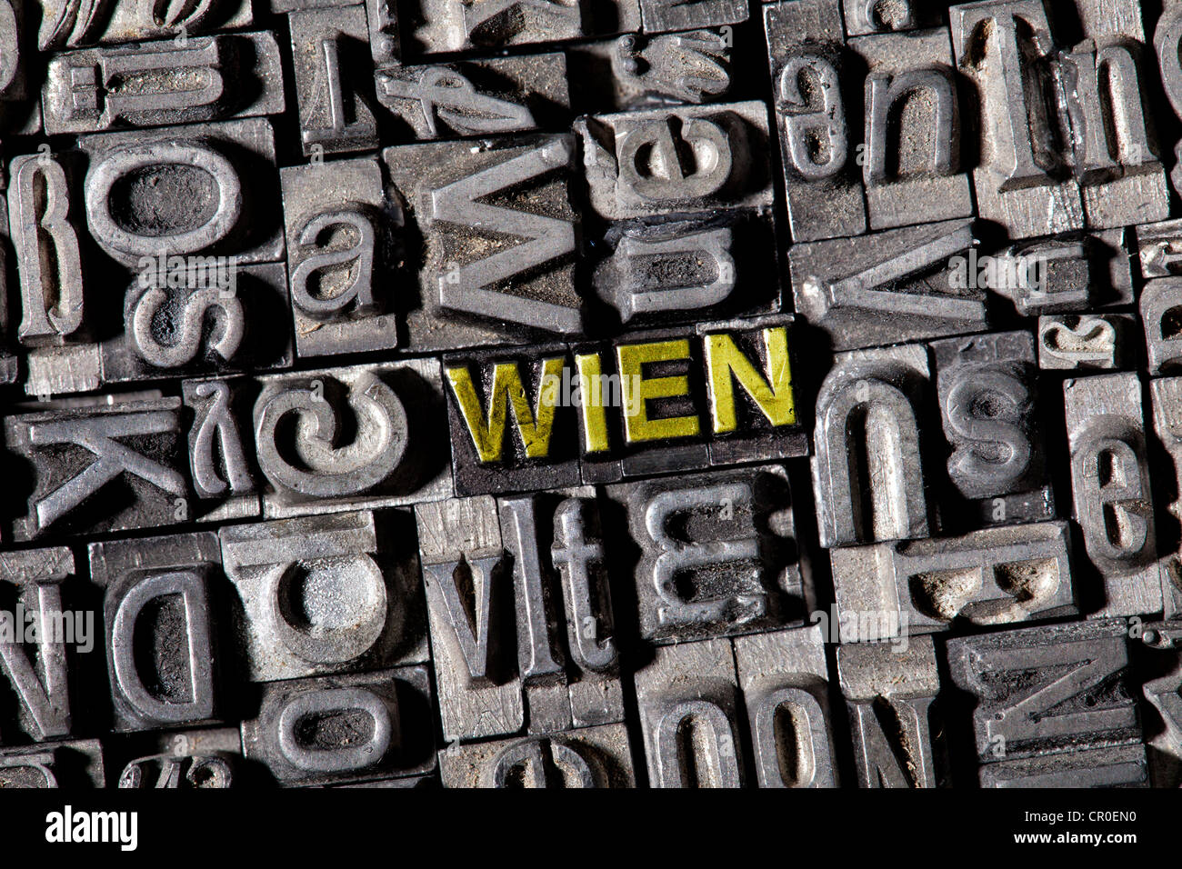 Old lead letters forming the word Wien, German for Vienna Stock Photo