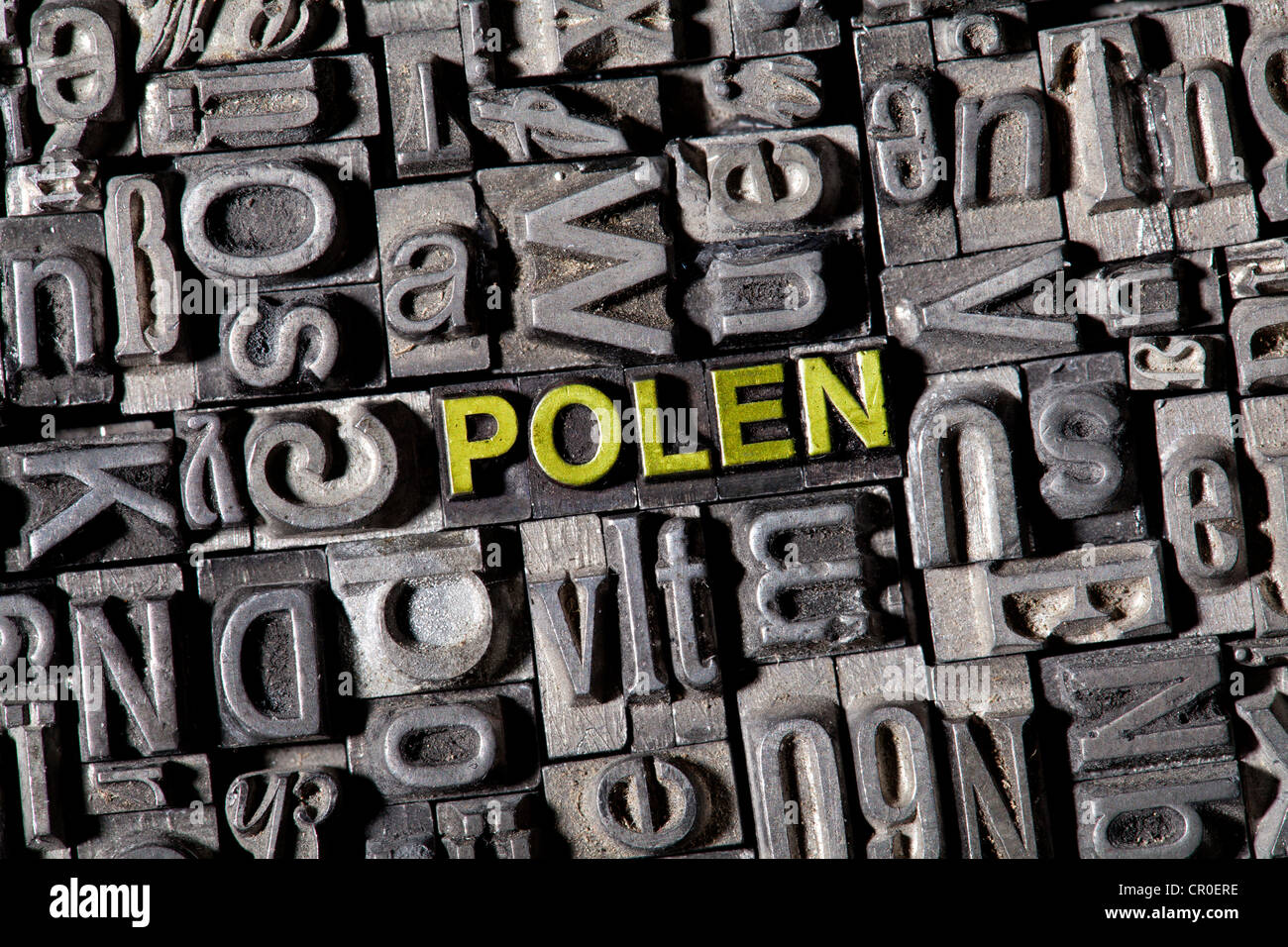 Old lead letters forming the word Polen, German for Poland Stock Photo
