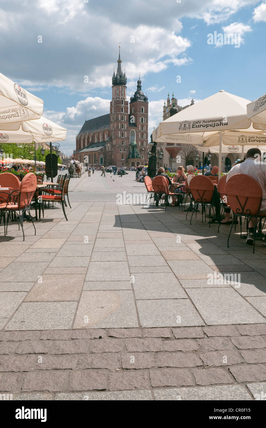 Pavement restaurant in Main Market Square Krakow Poland Stock Photo