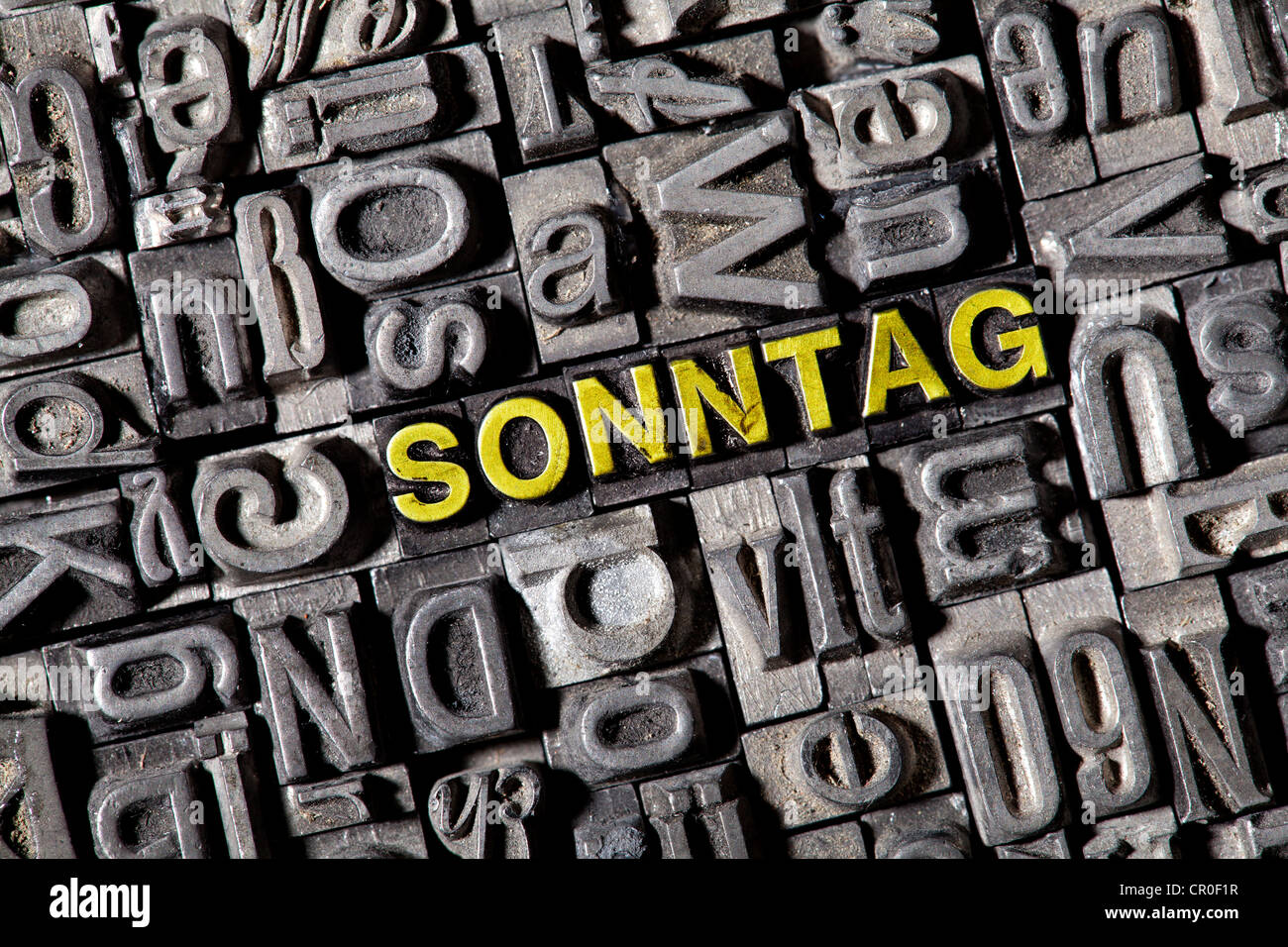 The word 'Sonntag', German for 'Sunday', made of old lead type Stock Photo