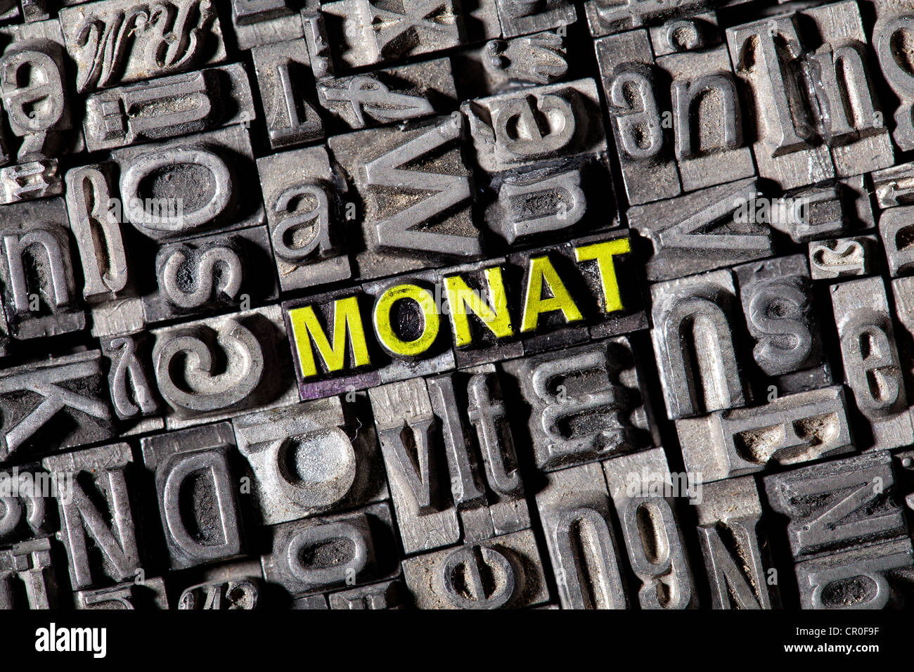 The word 'Monat', German for 'month', made of old lead type Stock Photo
