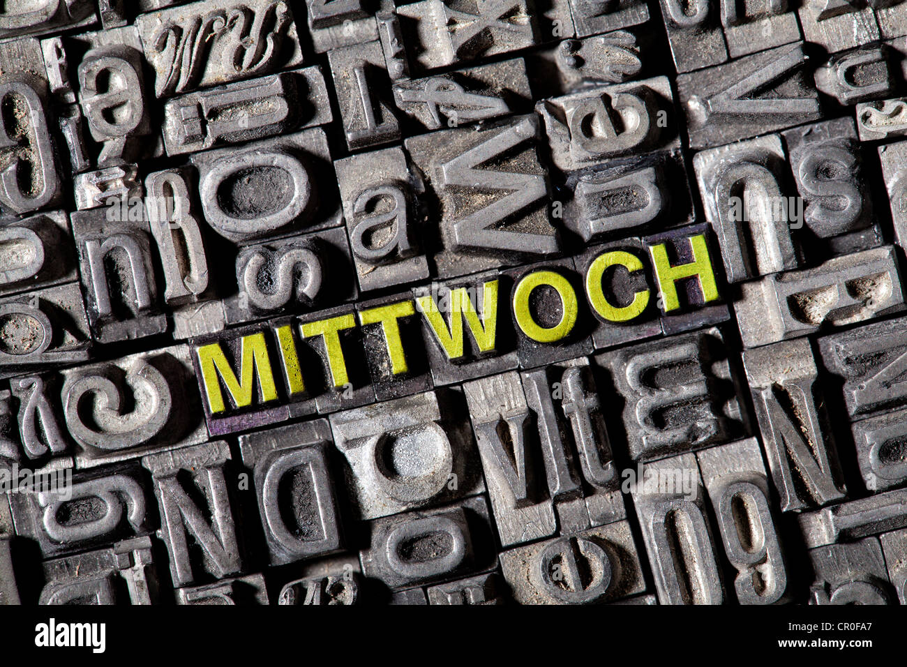 The word 'Mittwoch', German for 'Wednesday', made of old lead type Stock Photo