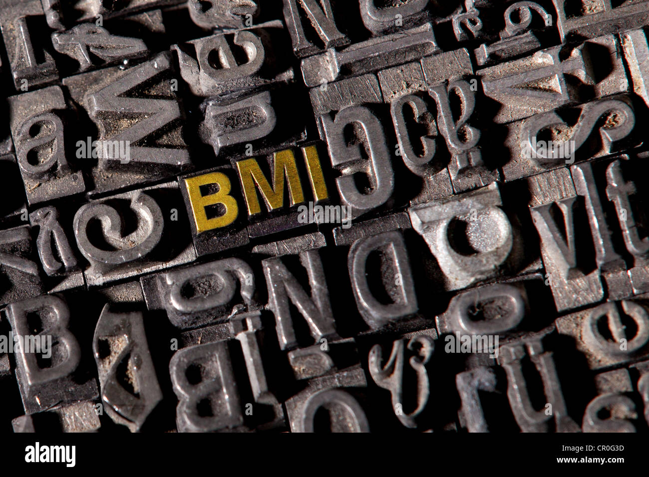 The word 'BMI', made of old lead type Stock Photo