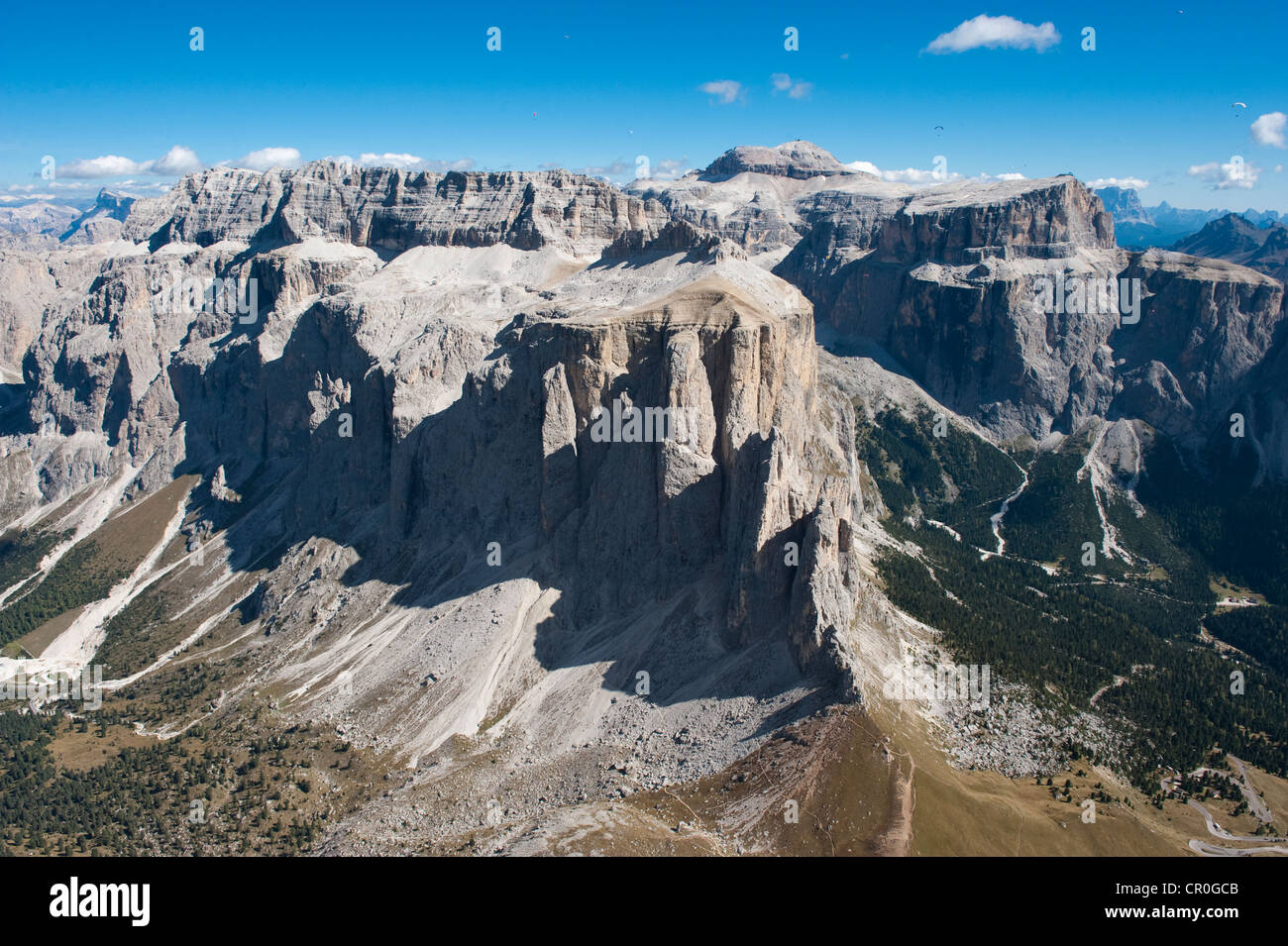 Aerial view, Sella massif, Dolomites, Alto Adige, Italy, Europe Stock Photo