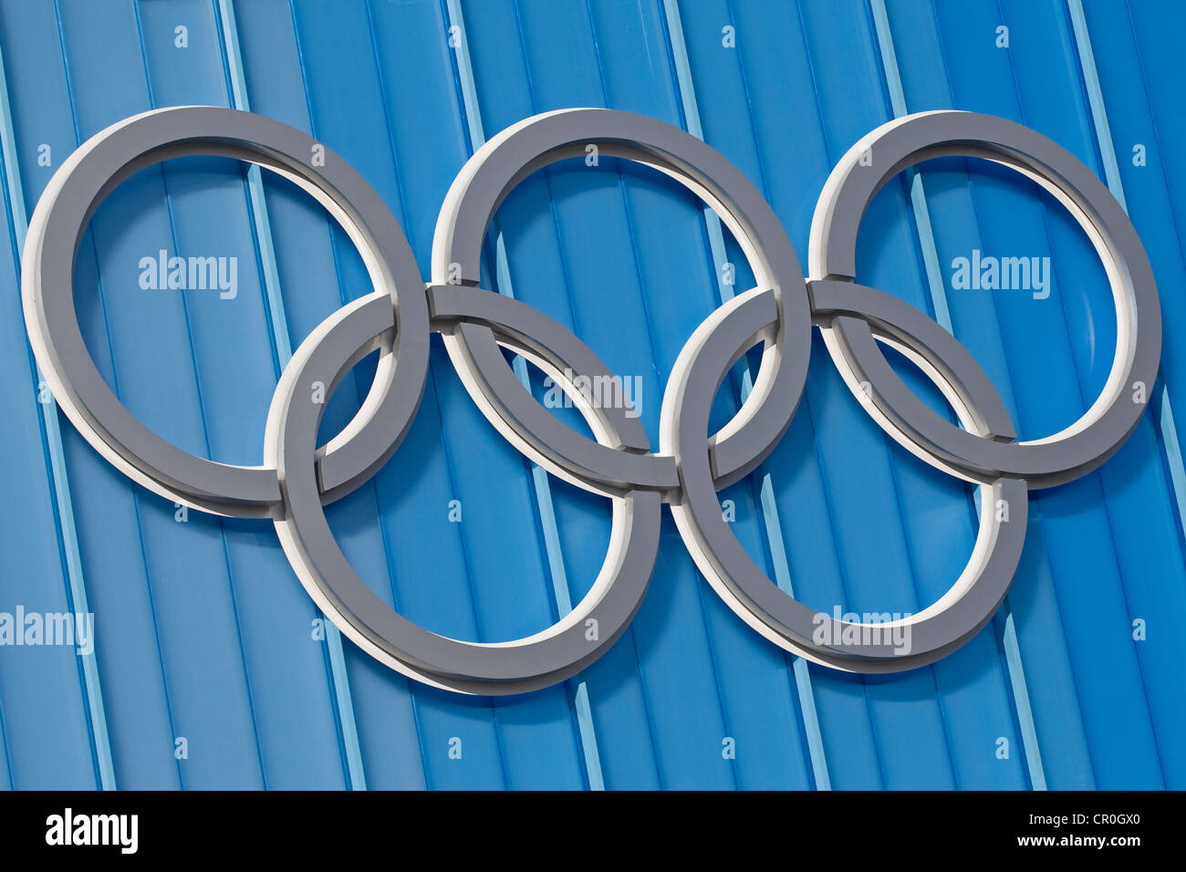 Canada British Columbia Vancouver 2010 Olympic Games Olympic rings on Richmond Olympic Oval by Cannon Johnston Architecture Stock Photo