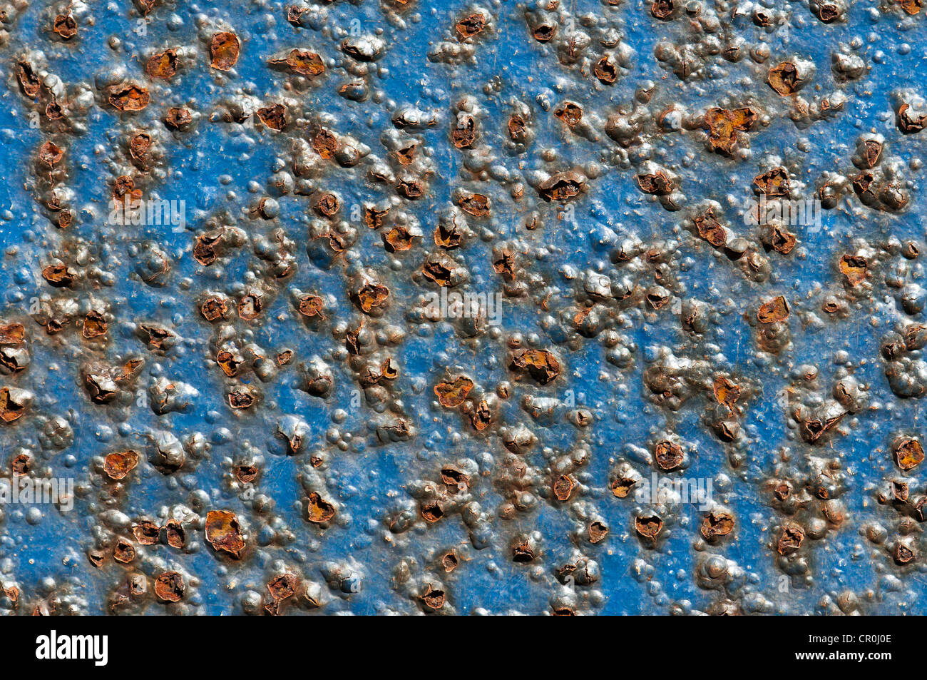 Blue-painted metal surface with rust, background Stock Photo