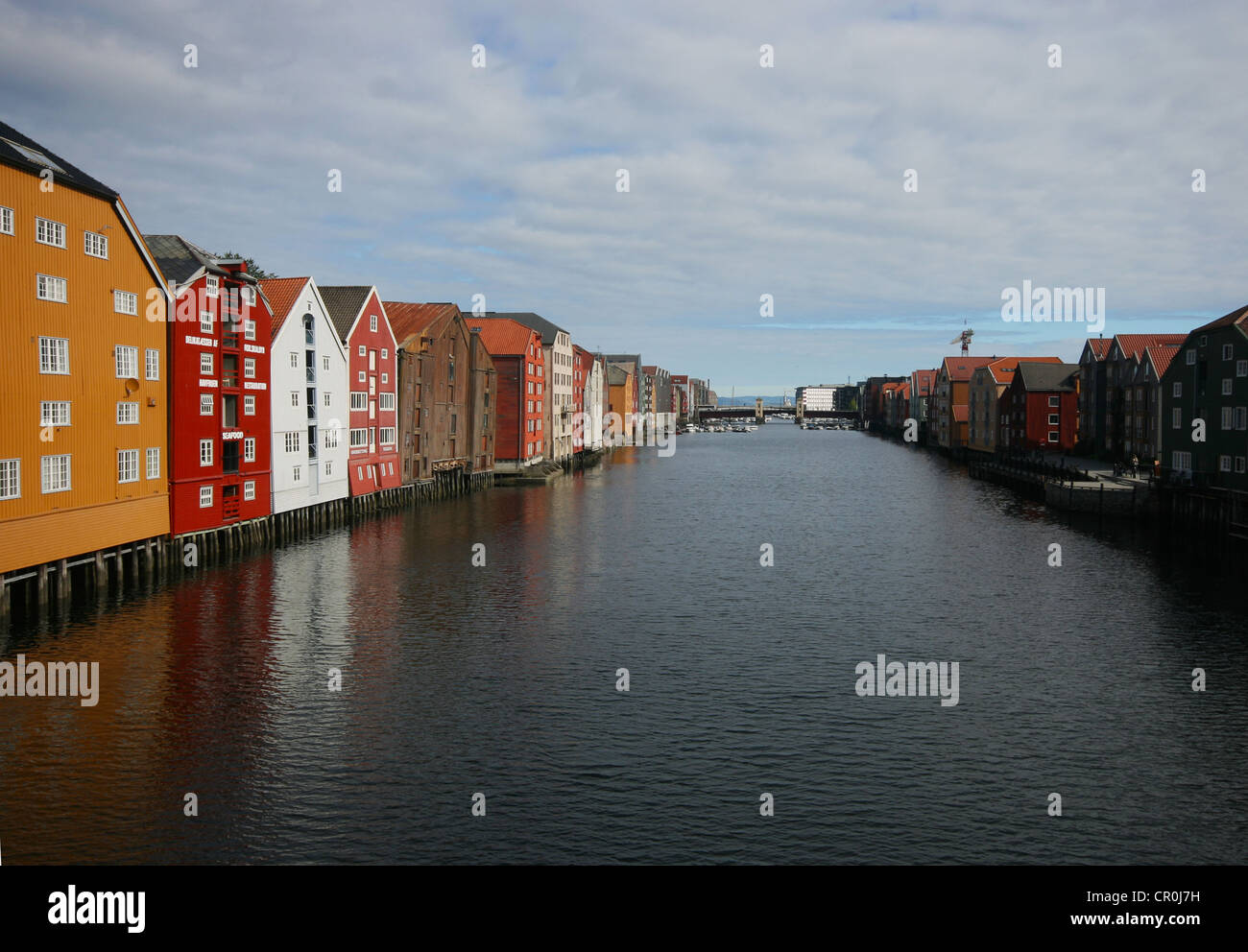 Warehouses along the Nidelva River in Trondheim, Sør-Trøndelag, Norway Stock Photo