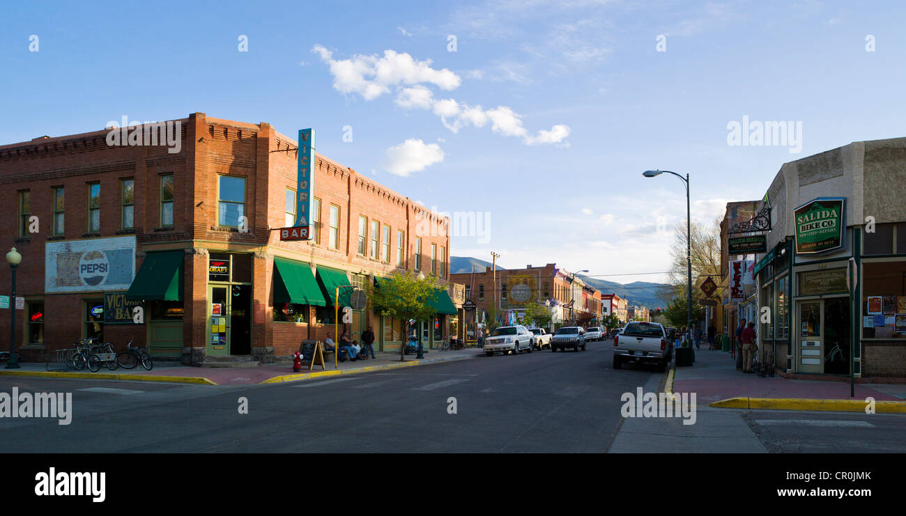 'F' Street, historic downtown district, small mountain town of Salida, Colorado, USA Stock Photo