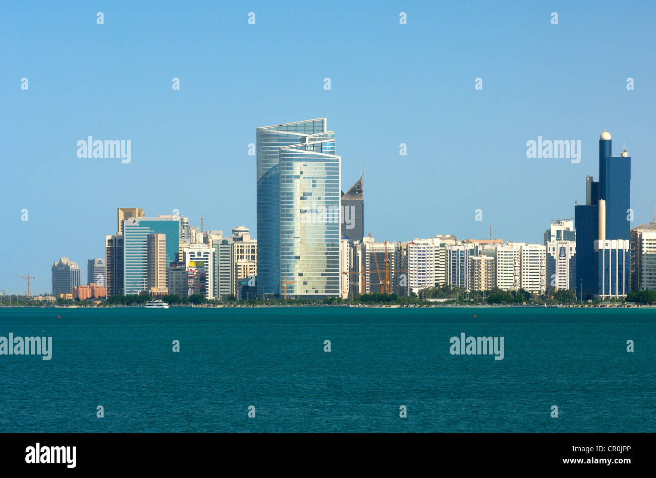 Skyline of Abu Dhabi along the Corniche, Abu Dhabi, United Arab Emirates, Middle East Stock Photo