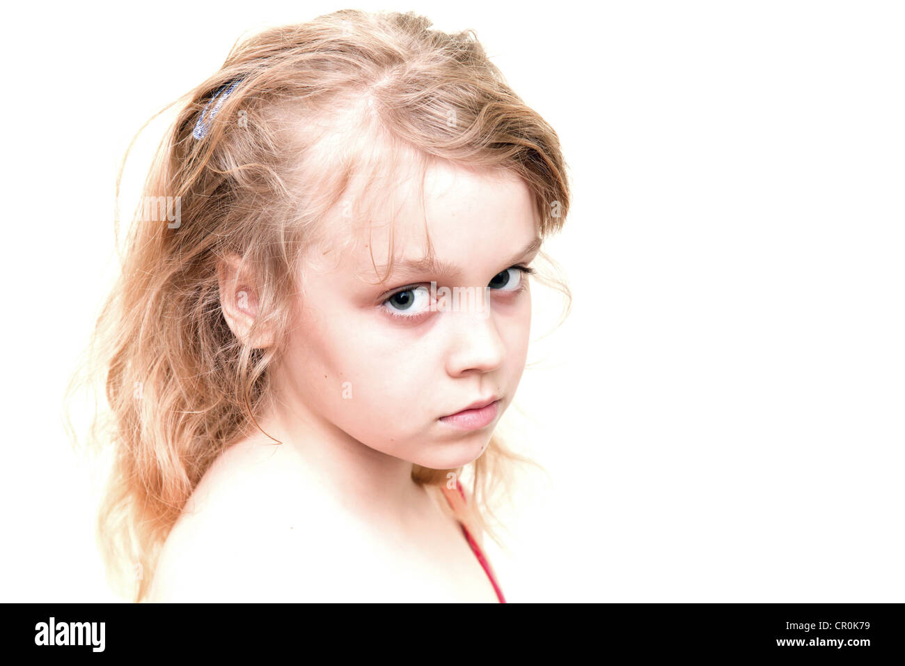Portrait of a little blond girl above white background Stock Photo - Alamy