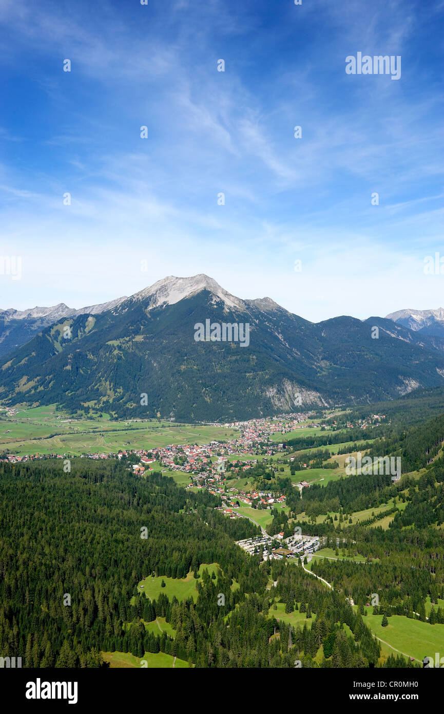 View of the community of Ehrwald, Ammergau Alps at back, Tyrol, Austria, Europe, PublicGround Stock Photo