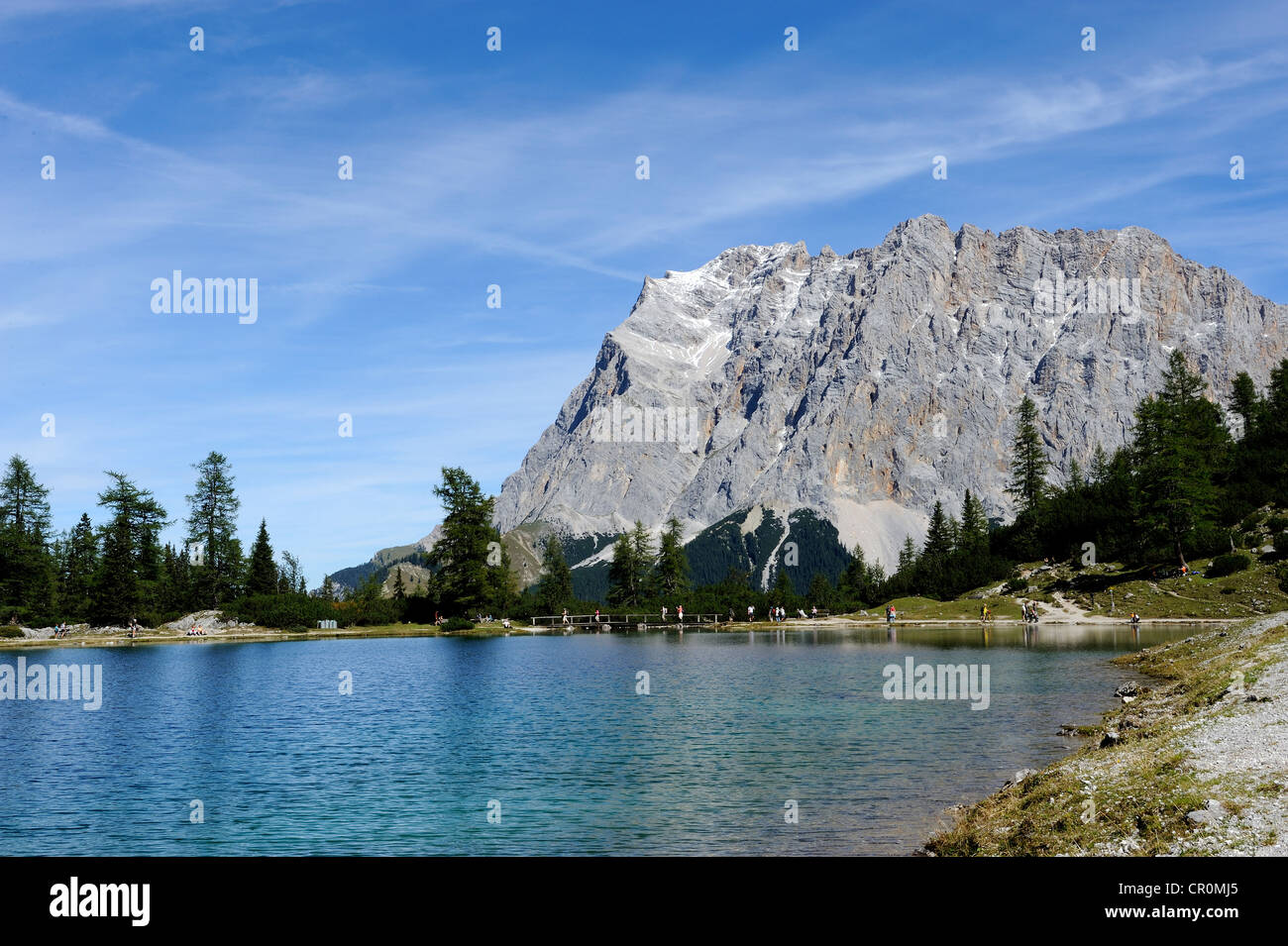 View across Seebensee Lake to Mt Zugspitze, Ehrwald, Tyrol, Austria, Europe, PublicGround Stock Photo