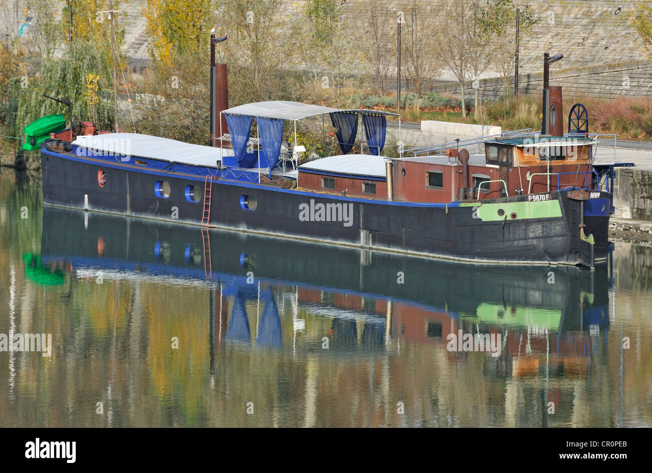 House boat on river Rhone, Lyon, France Stock Photo Alamy