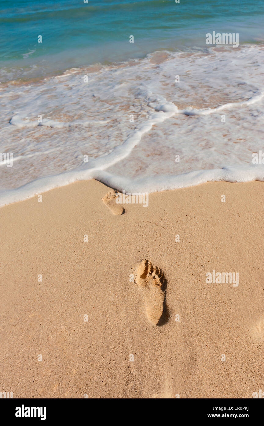 Mexico, Yucatan, Footprints on beach Stock Photo