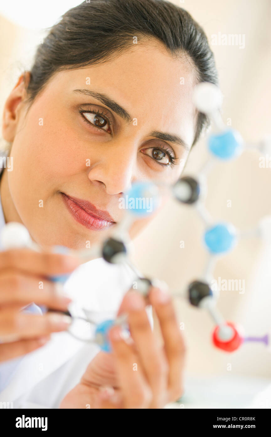 USA, New Jersey, Jersey City, Scientist holding molecular model Stock Photo