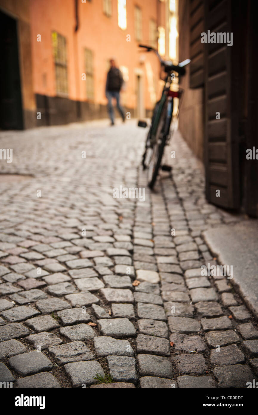 Cobble stone street, Gamla Stan, Stockholm, Sweden Stock Photo