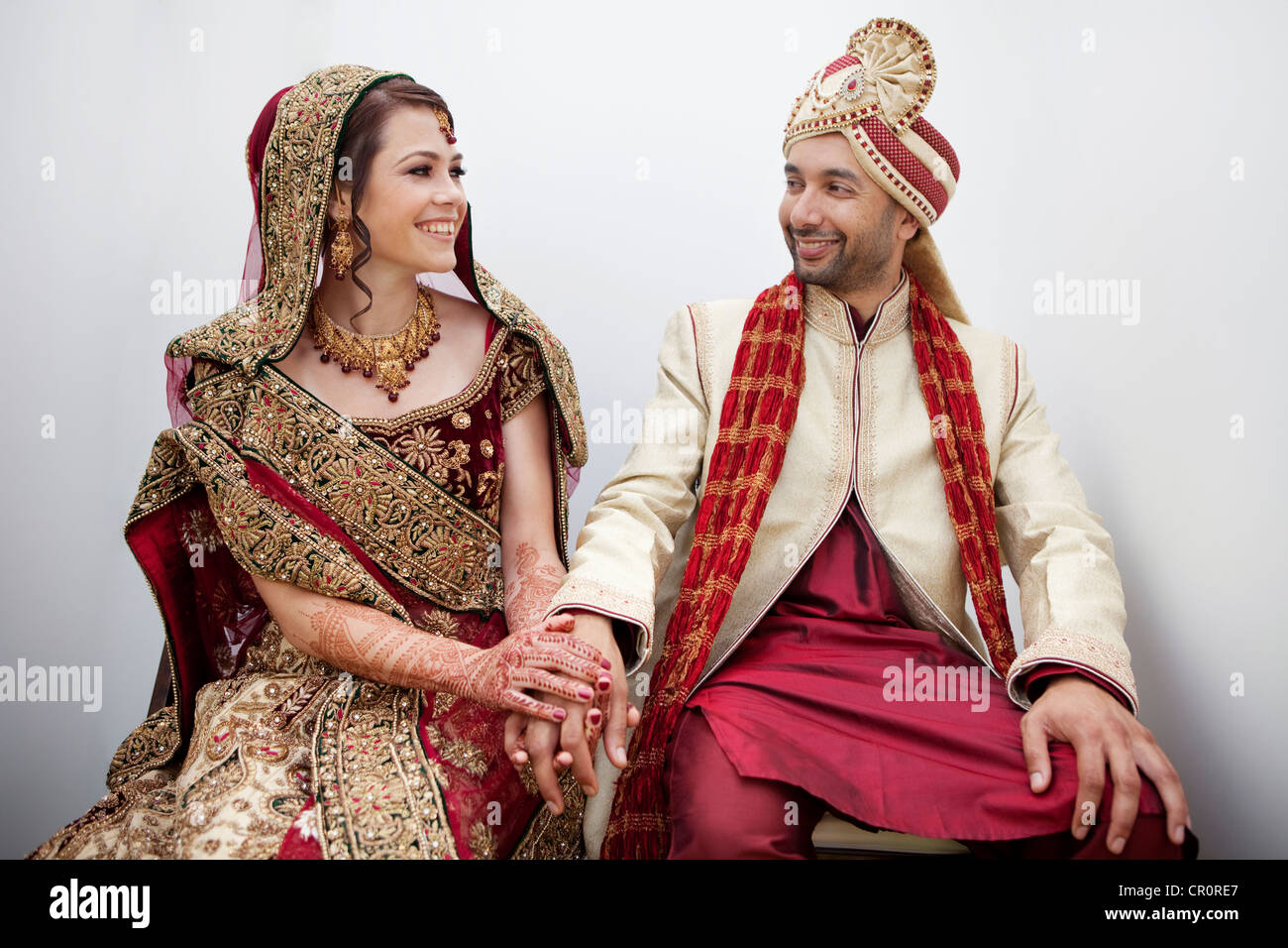 Bride and groom in traditional Indian wedding clothing Stock Photo