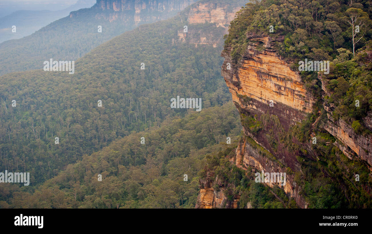 Blue Mountains, Australia near Sydney features deep gorges and rock faces Stock Photo